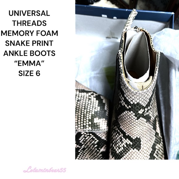 UNIVERSAL THREADS “EMMA” MEMORY FOAM SNAKE PRINT ANKLE BOOTS, SIZE 6, NEW IN BOX - Picture 6 of 14